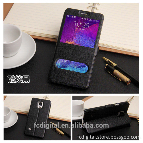 QWD factory price premium touch screen rotating view window color leather flip phone case for samsung note4